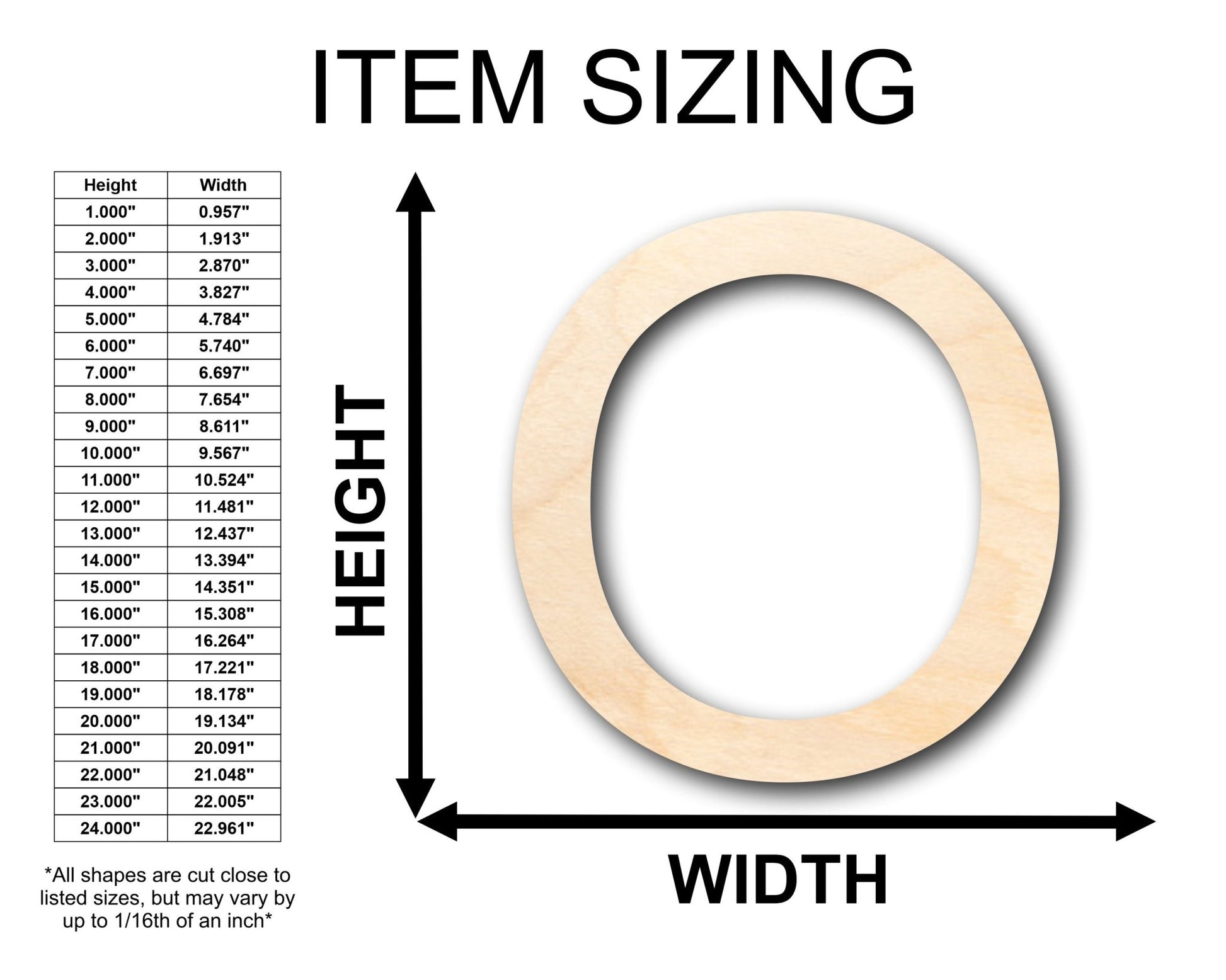 Unfinished Wood Arial Letter O Shape - Craft - up to 46" DIY - NameSigns.com