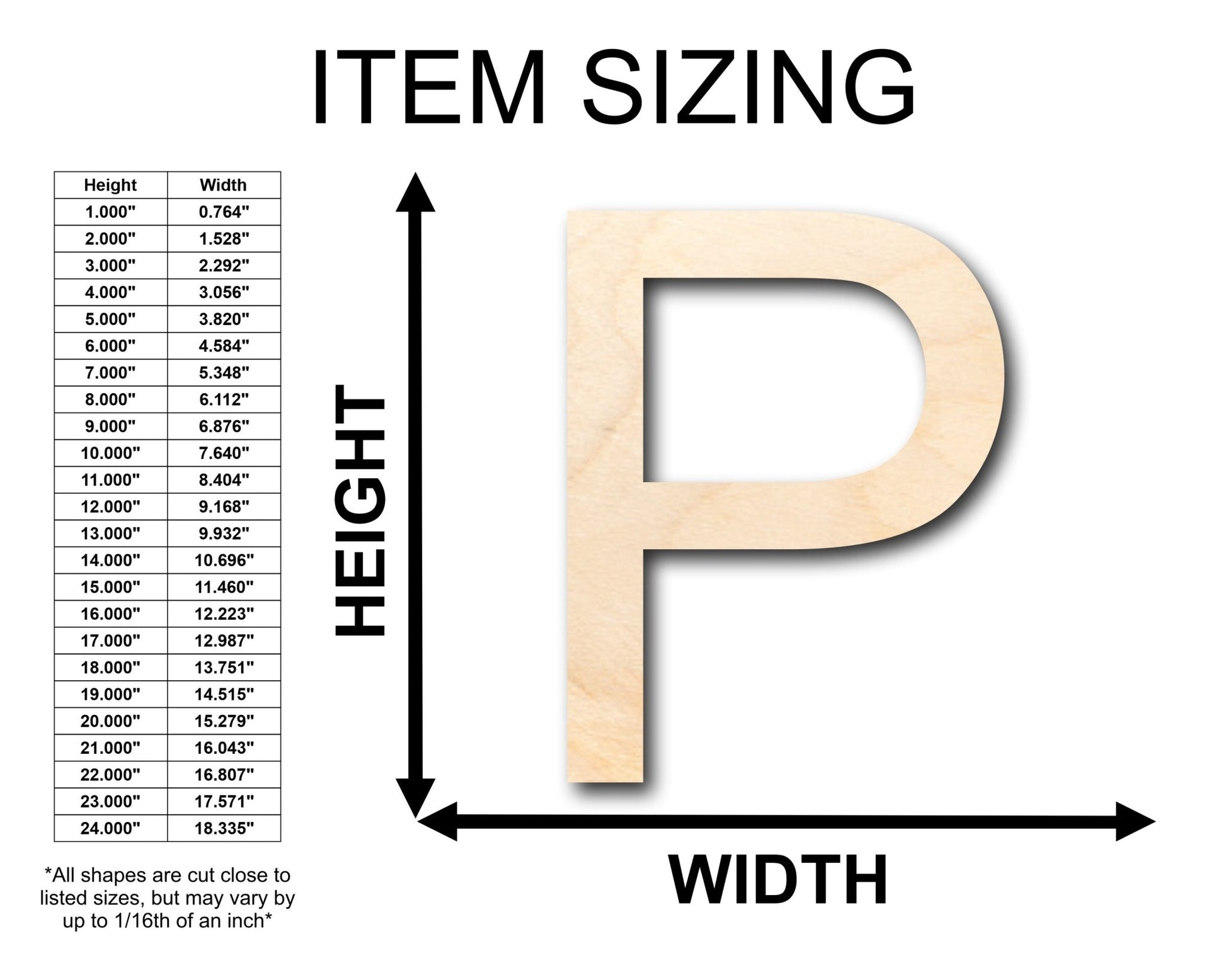 Unfinished Wood Arial Letter P Shape - Craft - up to 46" DIY - NameSigns.com