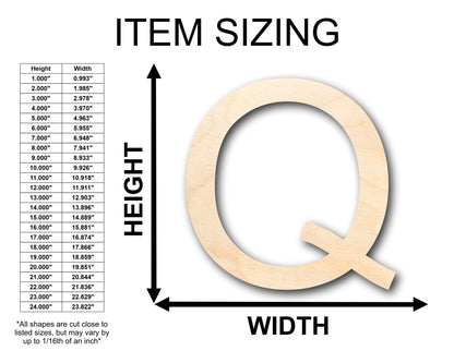 Unfinished Wood Arial Letter Q Shape - Craft - up to 46" DIY - NameSigns.com