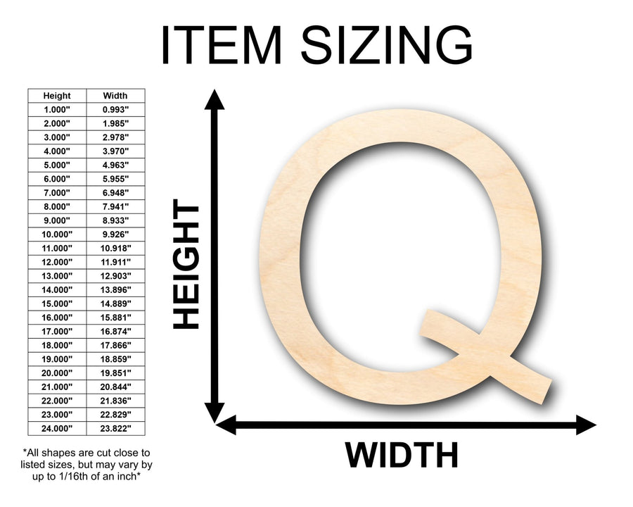 Unfinished Wood Arial Letter Q Shape - Craft - up to 46" DIY - NameSigns.com
