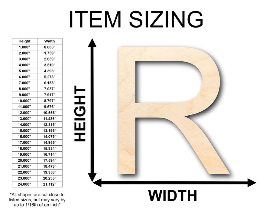 Unfinished Wood Arial Letter R Shape - Craft - up to 46" DIY - NameSigns.com