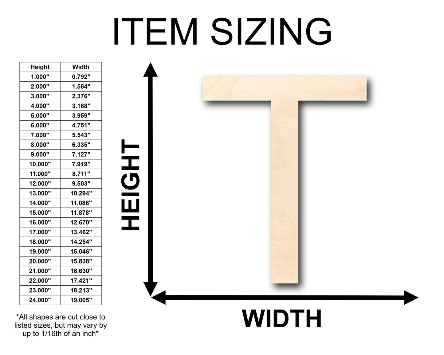 Unfinished Wood Arial Letter T Shape - Craft - up to 46" DIY - NameSigns.com