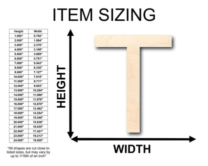 Unfinished Wood Arial Letter T Shape - Craft - up to 46" DIY - NameSigns.com