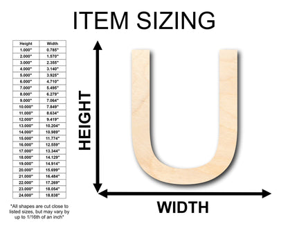 Unfinished Wood Arial Letter U Shape - Craft - up to 46" DIY - NameSigns.com
