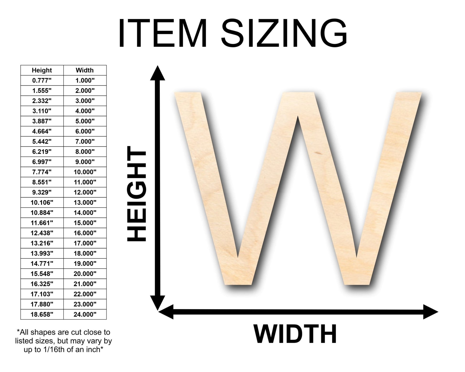 Unfinished Wood Arial Letter W Shape - Craft - up to 46" DIY - NameSigns.com