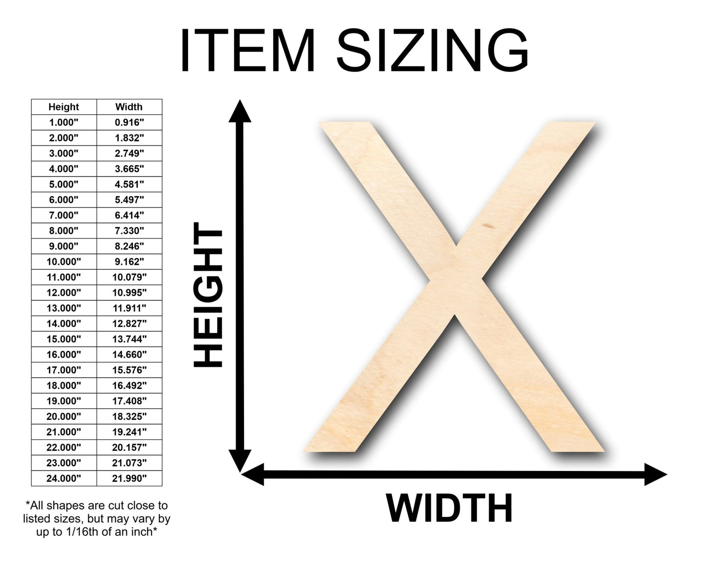 Unfinished Wood Arial Letter X Shape - Craft - up to 46" DIY - NameSigns.com