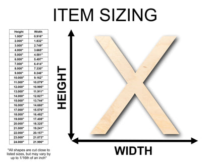 Unfinished Wood Arial Letter X Shape - Craft - up to 46" DIY - NameSigns.com