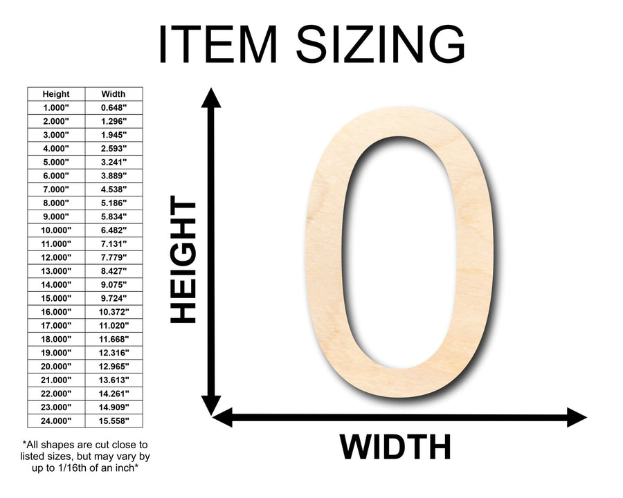 Unfinished Wood Arial Number 0 Shape - Craft - up to 46" DIY - NameSigns.com
