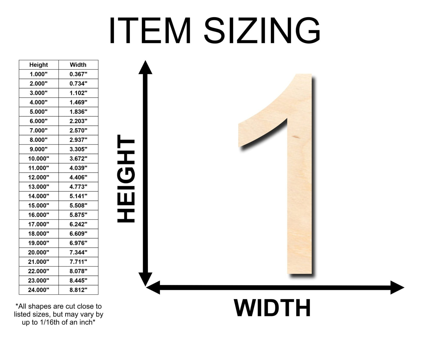 Unfinished Wood Arial Number 1 Shape - Craft - up to 46" DIY - NameSigns.com