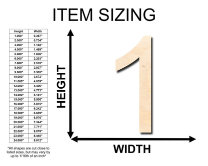 Unfinished Wood Arial Number 1 Shape - Craft - up to 46" DIY - NameSigns.com