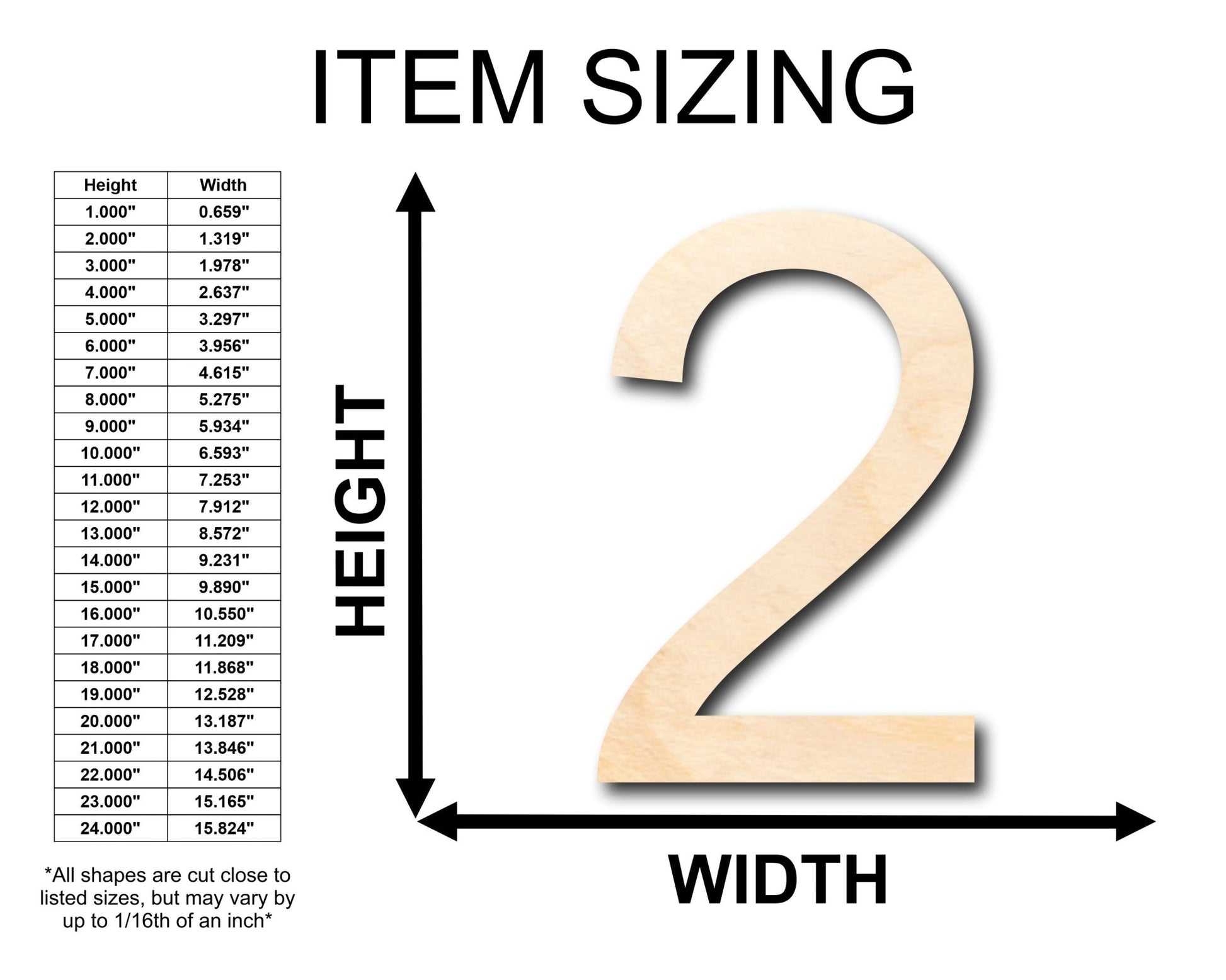 Unfinished Wood Arial Number 2 Shape - Craft - up to 46" DIY - NameSigns.com