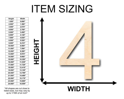 Unfinished Wood Arial Number 4 Shape - Craft - up to 46" DIY - NameSigns.com