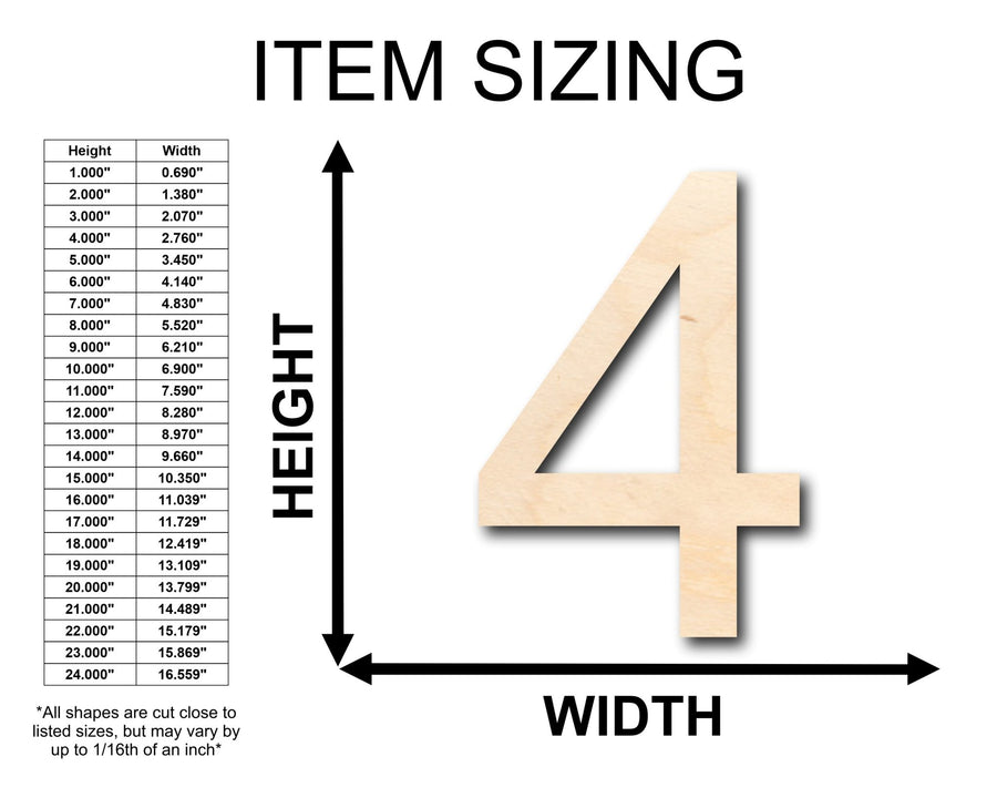 Unfinished Wood Arial Number 4 Shape - Craft - up to 46" DIY - NameSigns.com