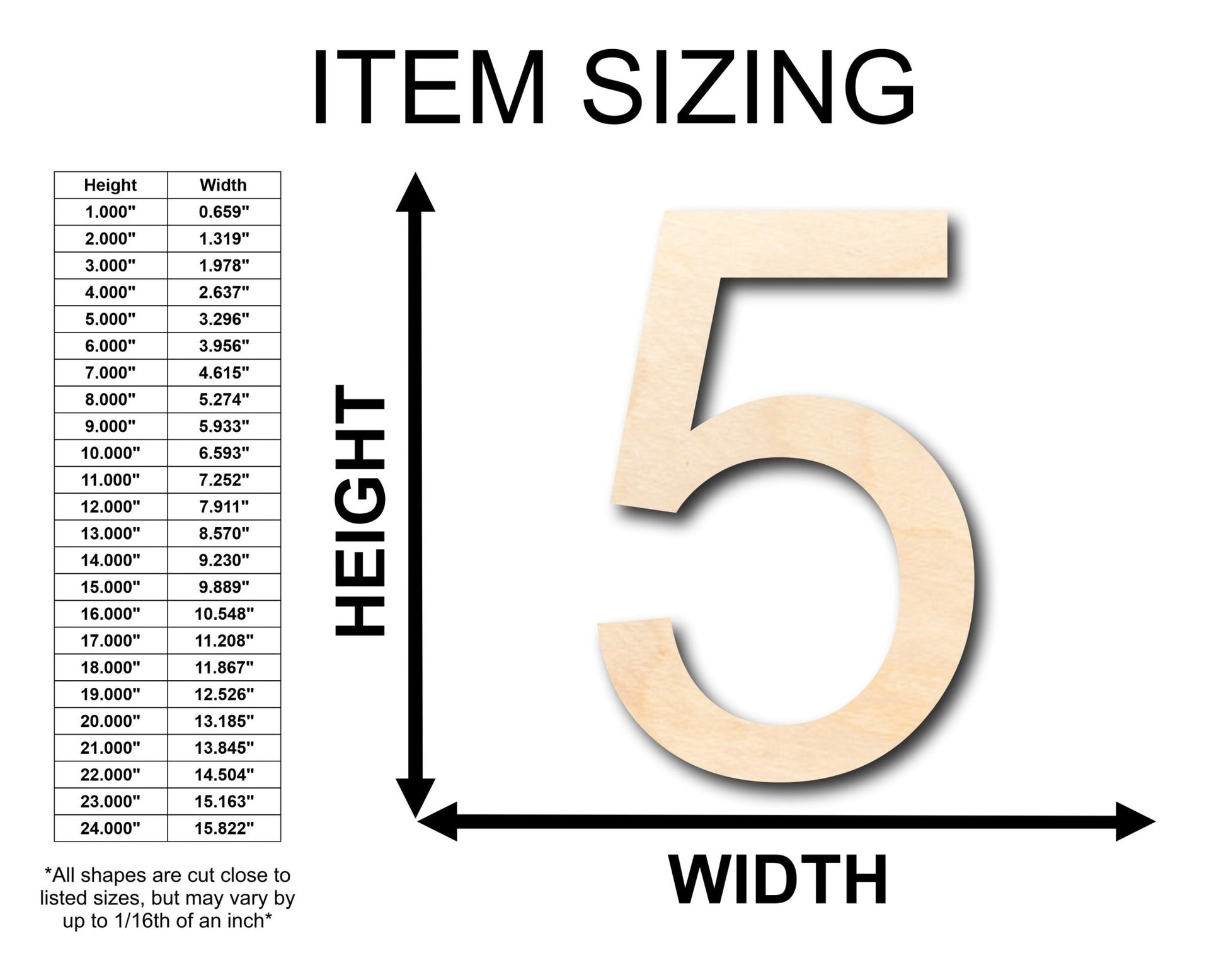 Unfinished Wood Arial Number 5 Shape - Craft - up to 46" DIY - NameSigns.com