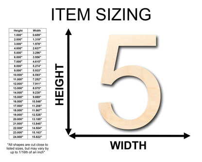 Unfinished Wood Arial Number 5 Shape - Craft - up to 46" DIY - NameSigns.com