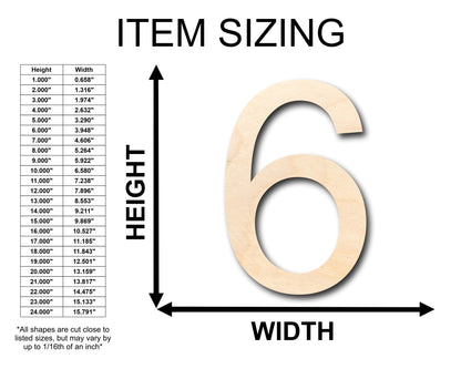 Unfinished Wood Arial Number 6 Shape - Craft - up to 46" DIY - NameSigns.com