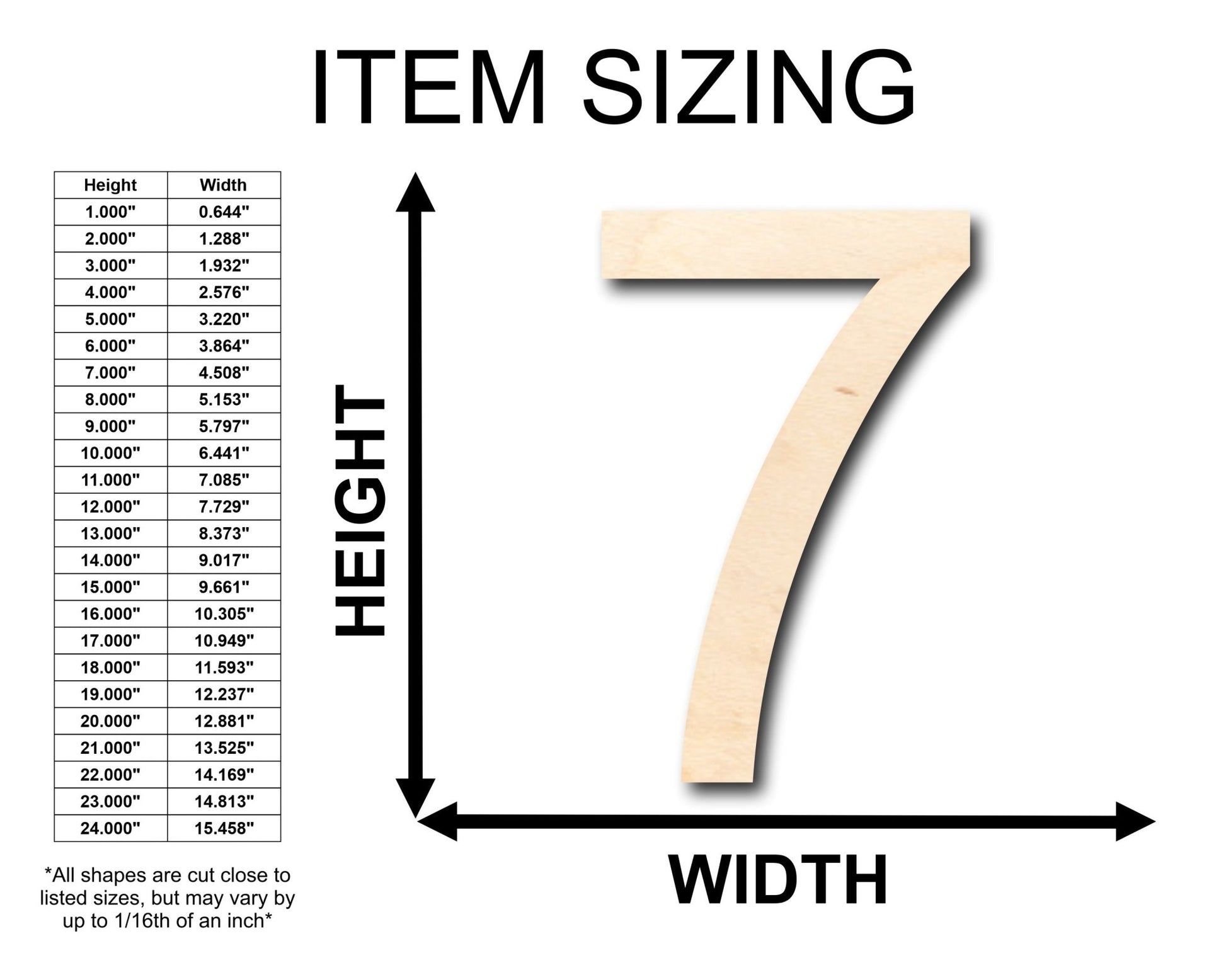 Unfinished Wood Arial Number 7 Shape - Craft - up to 46" DIY - NameSigns.com