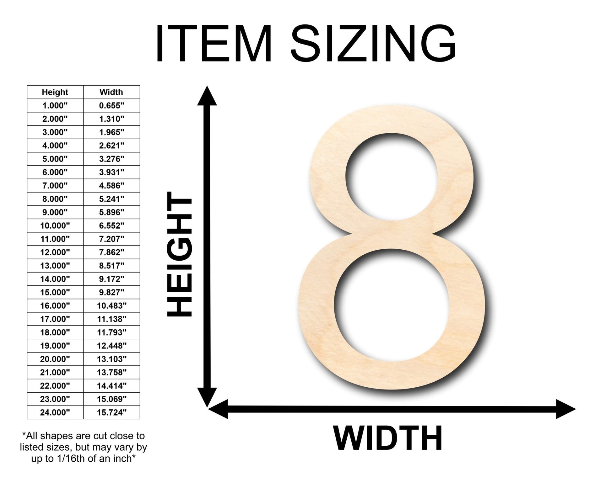 Unfinished Wood Arial Number 8 Shape - Craft - up to 46" DIY - NameSigns.com