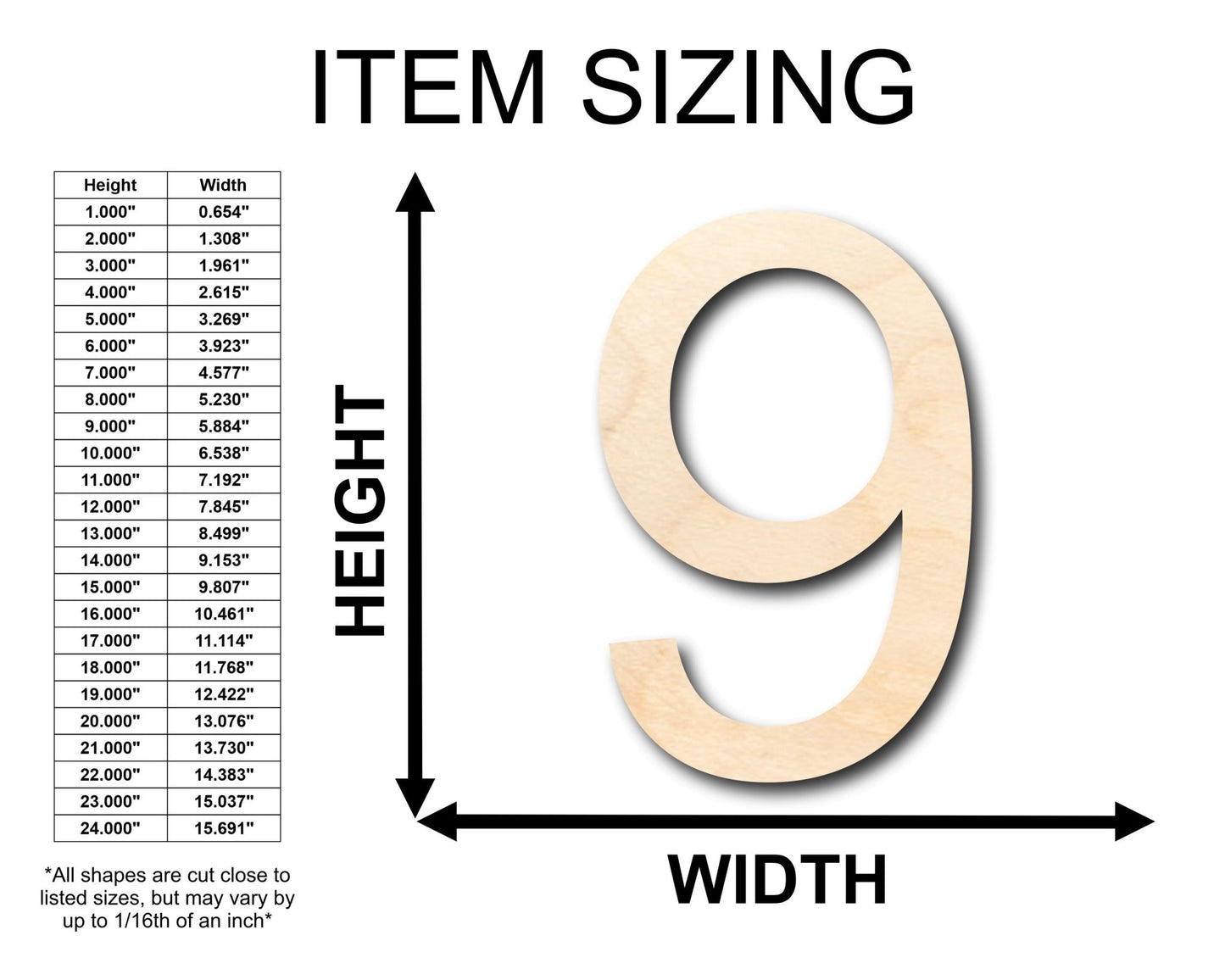 Unfinished Wood Arial Number 9 Shape - Craft - up to 46" DIY - NameSigns.com