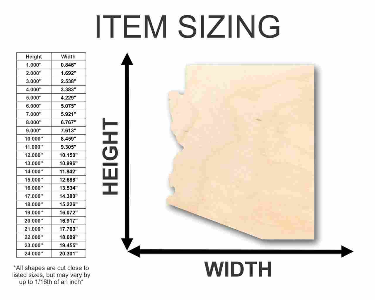 Unfinished Wood Arizona Shape - State - Craft - up to 46" DIY - NameSigns.com