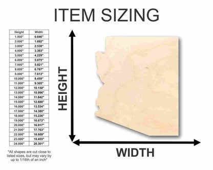 Unfinished Wood Arizona Shape - State - Craft - up to 46" DIY - NameSigns.com