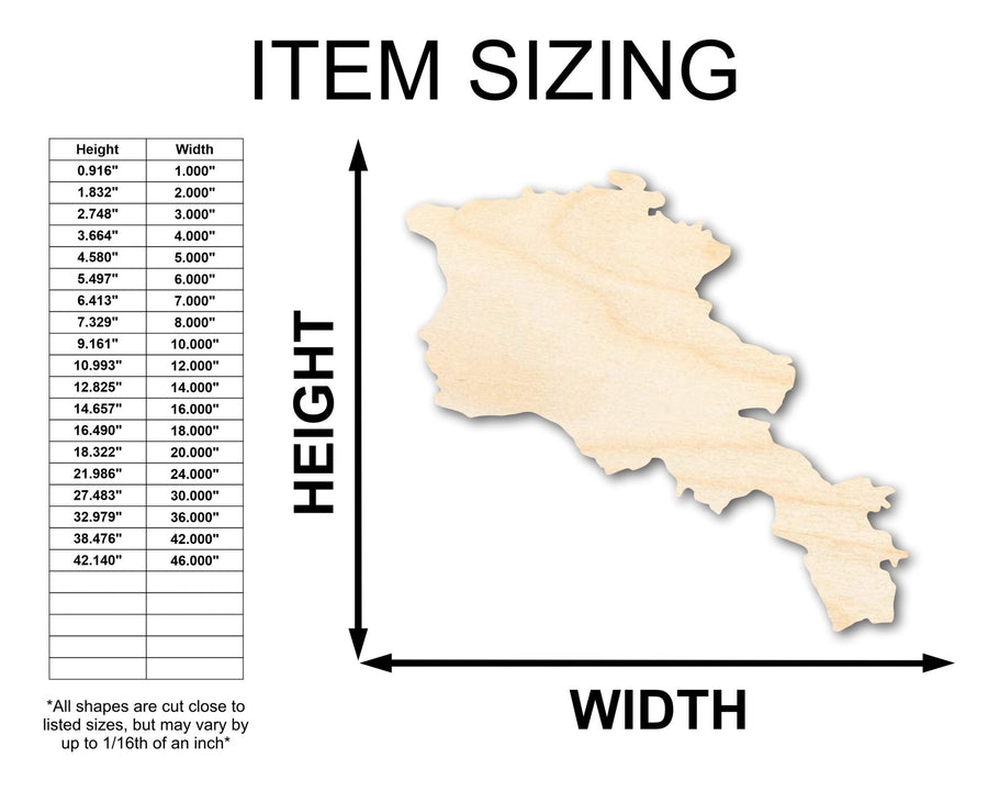 Unfinished Wood Armenia Country Shape - Eastern Europe Craft - up to 46" DIY - NameSigns.com