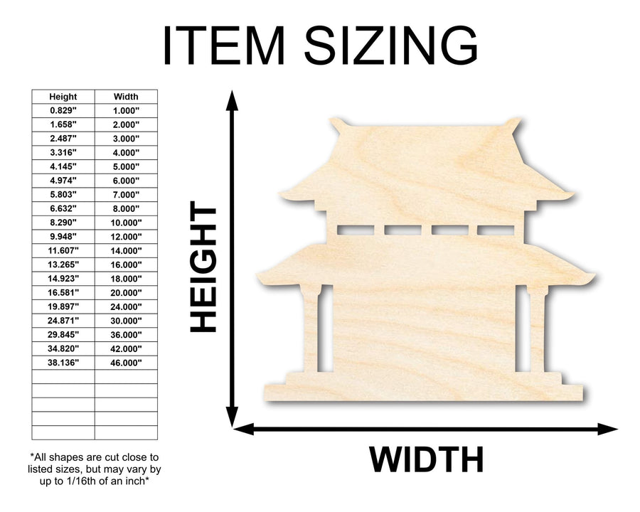 Unfinished Wood Asian Pagoda Shape | Craft Cutout | up to 46" DIY - NameSigns.com