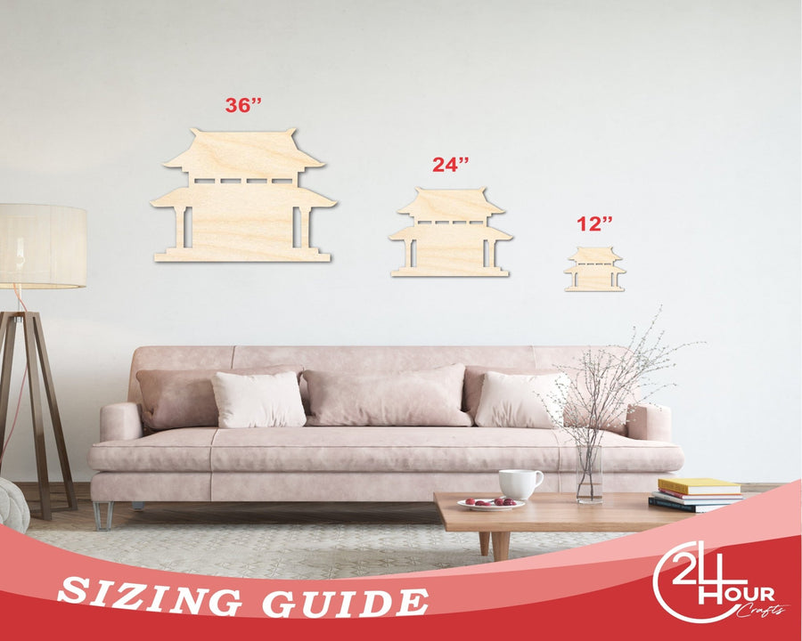 Unfinished Wood Asian Pagoda Shape | Craft Cutout | up to 46" DIY - NameSigns.com