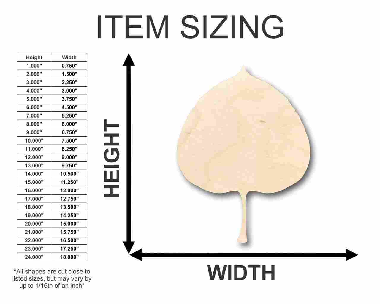 Unfinished Wood Aspen Leaf Shape - Craft - up to 46" DIY - NameSigns.com