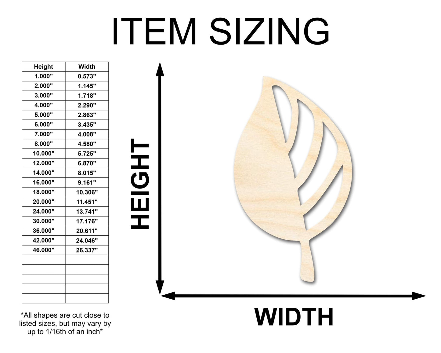 Unfinished Wood Autumn Leaf Shape | Craft Cutout | up to 46" DIY - NameSigns.com
