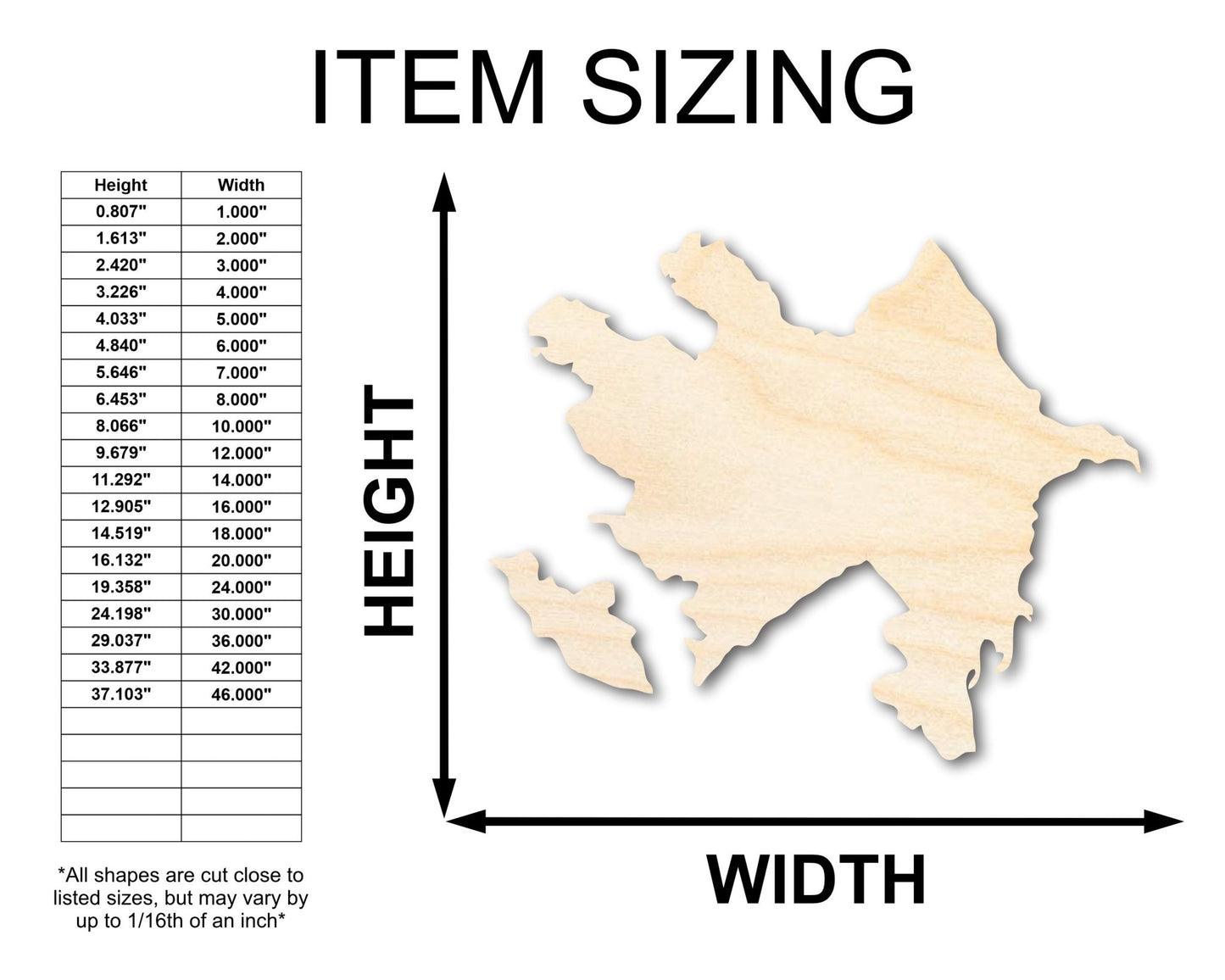 Unfinished Wood Azerbaijan Country Shape - Eastern Europe Craft - up to 46" DIY - NameSigns.com