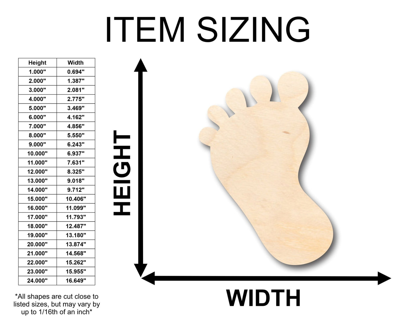 Unfinished Wood Baby Foot Shape - Craft - up to 46" DIY - NameSigns.com