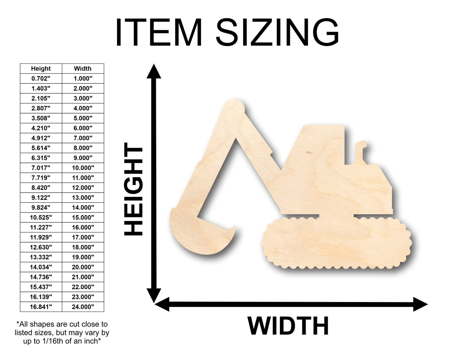 Unfinished Wood Back Hoe Construction Shape - Craft - up to 46" DIY - NameSigns.com