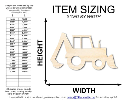 Unfinished Wood Backhoe Shape | DIY Craft Cutout | up to 46" DIY - NameSigns.com