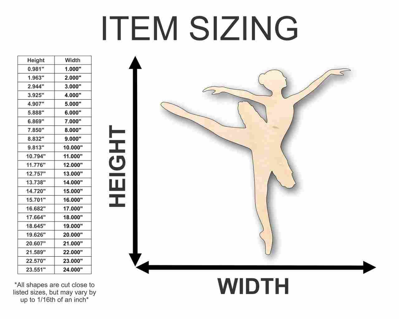 Unfinished Wood Ballerina Dancer Shape - Craft - up to 46" DIY - NameSigns.com