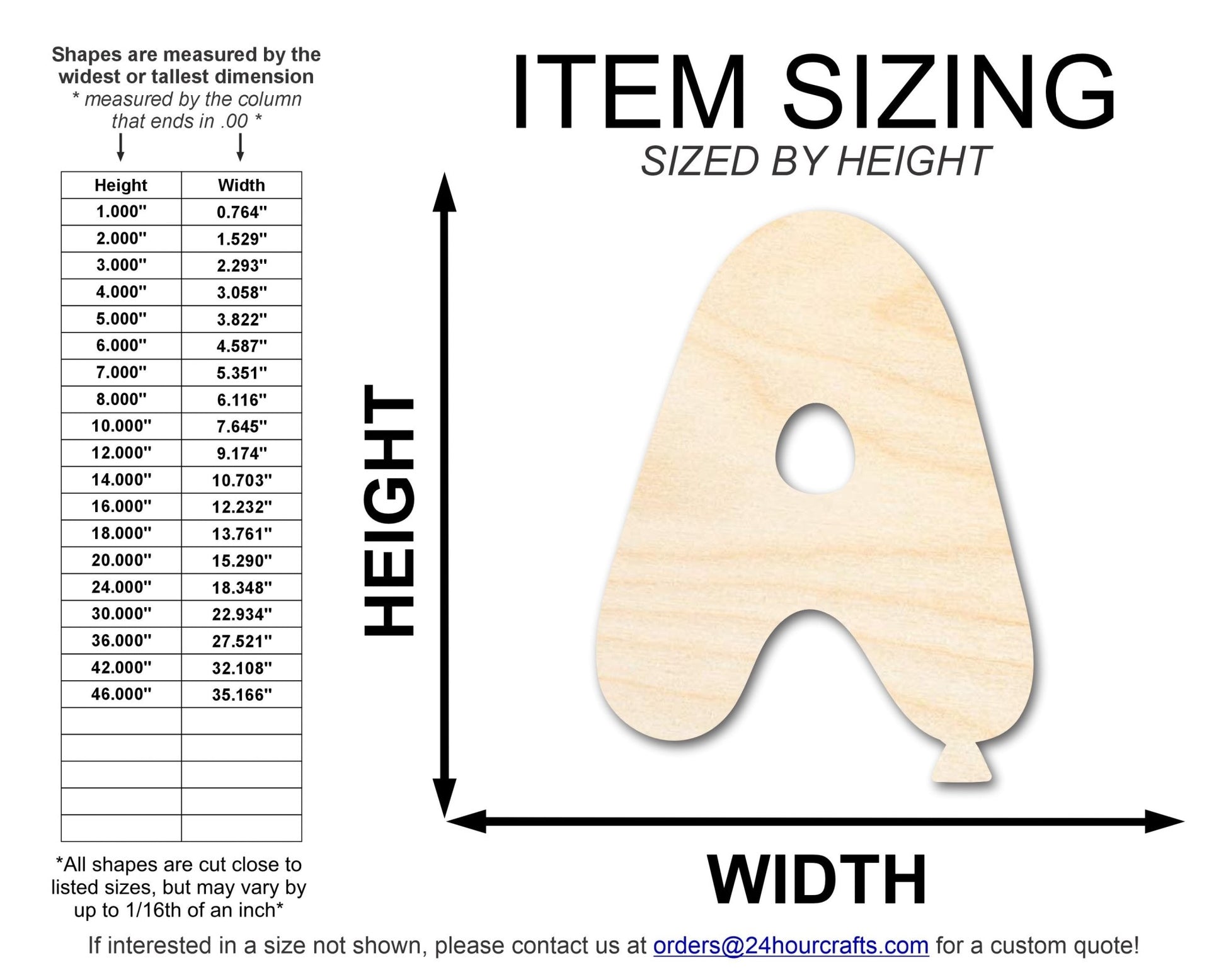 Unfinished Wood Balloon Letter A Shape | DIY Craft Cutout | up to 46" DIY - NameSigns.com