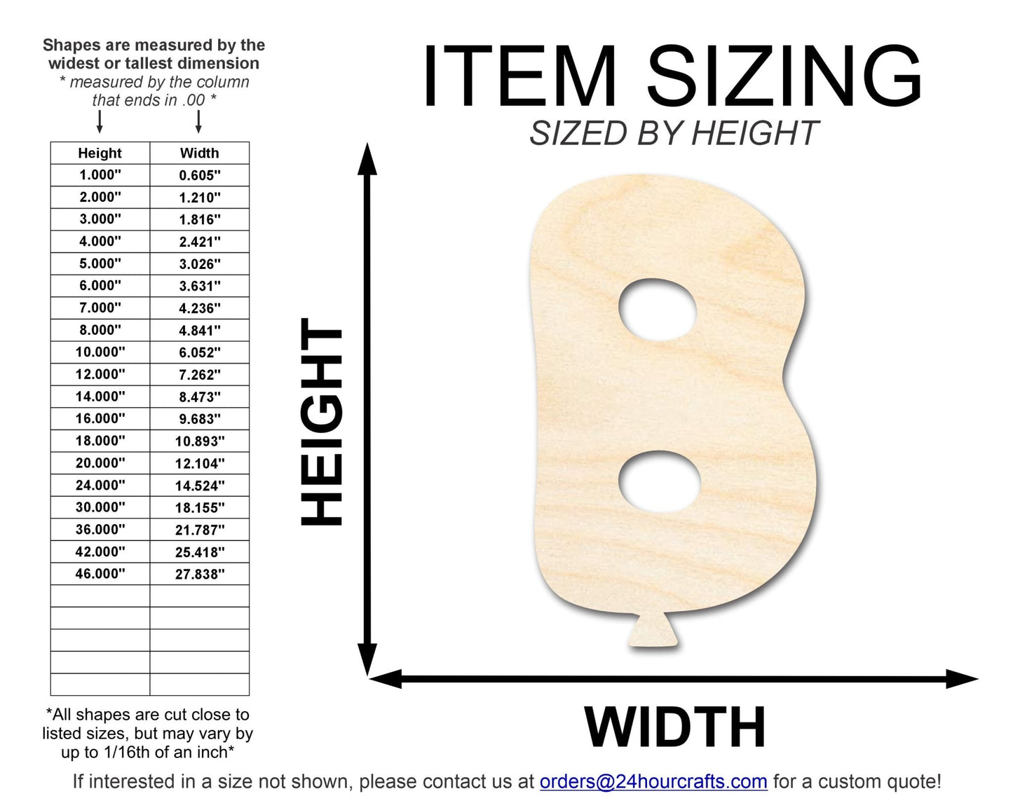 Unfinished Wood Balloon Letter B Shape | DIY Craft Cutout | up to 46" DIY - NameSigns.com