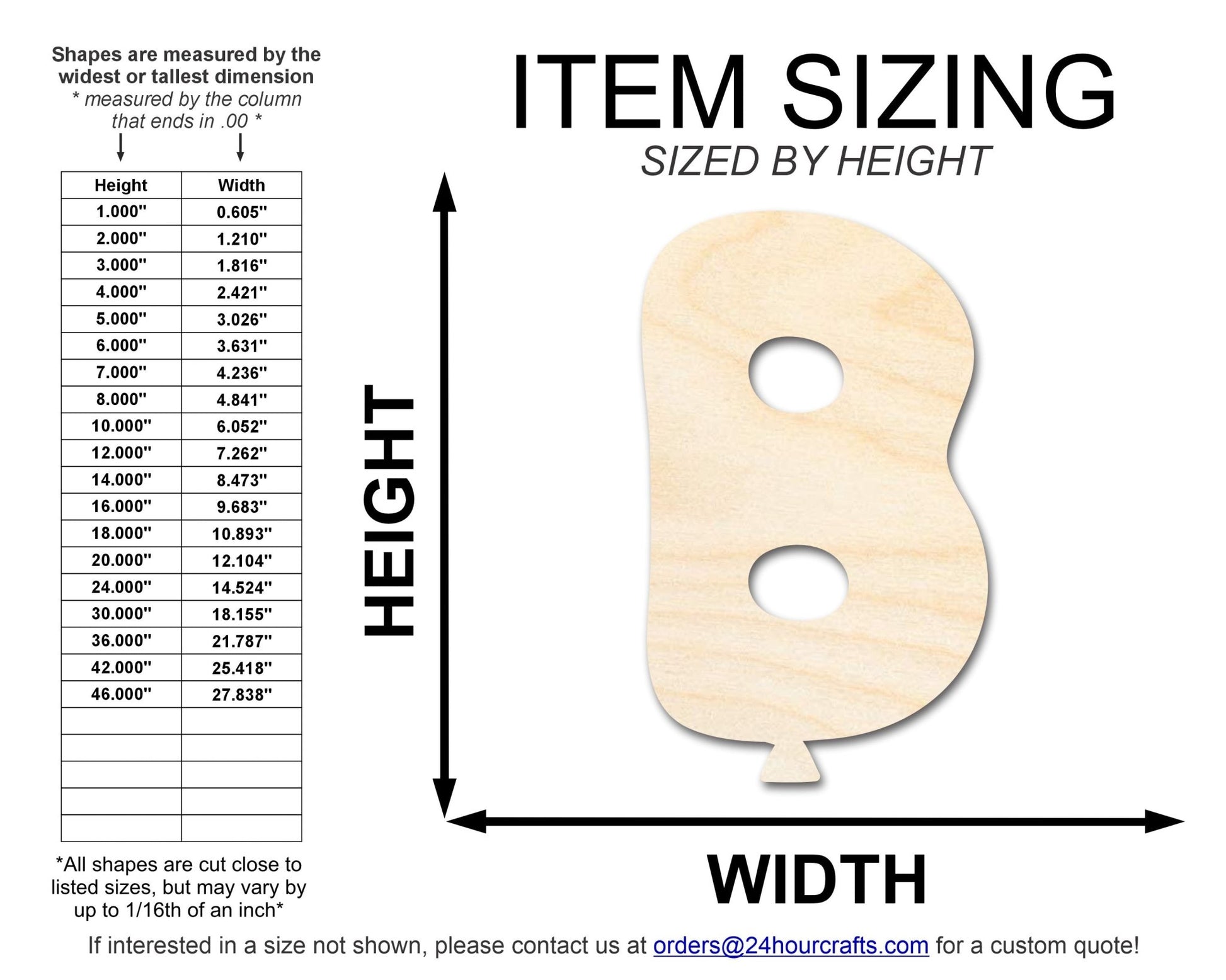 Unfinished Wood Balloon Letter B Shape | DIY Craft Cutout | up to 46" DIY - NameSigns.com