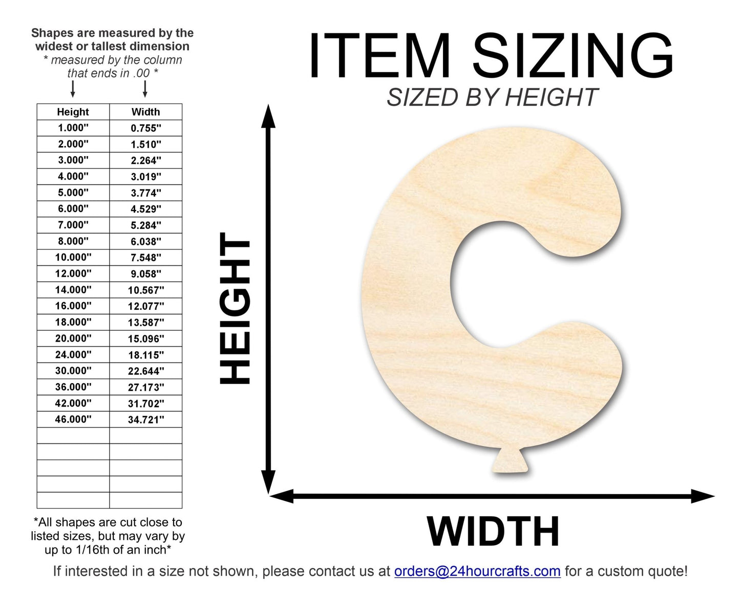 Unfinished Wood Balloon Letter C Shape | DIY Craft Cutout | up to 46" DIY - NameSigns.com