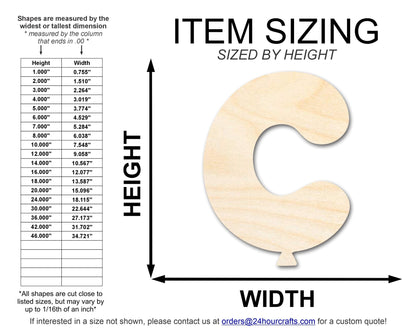 Unfinished Wood Balloon Letter C Shape | DIY Craft Cutout | up to 46" DIY - NameSigns.com