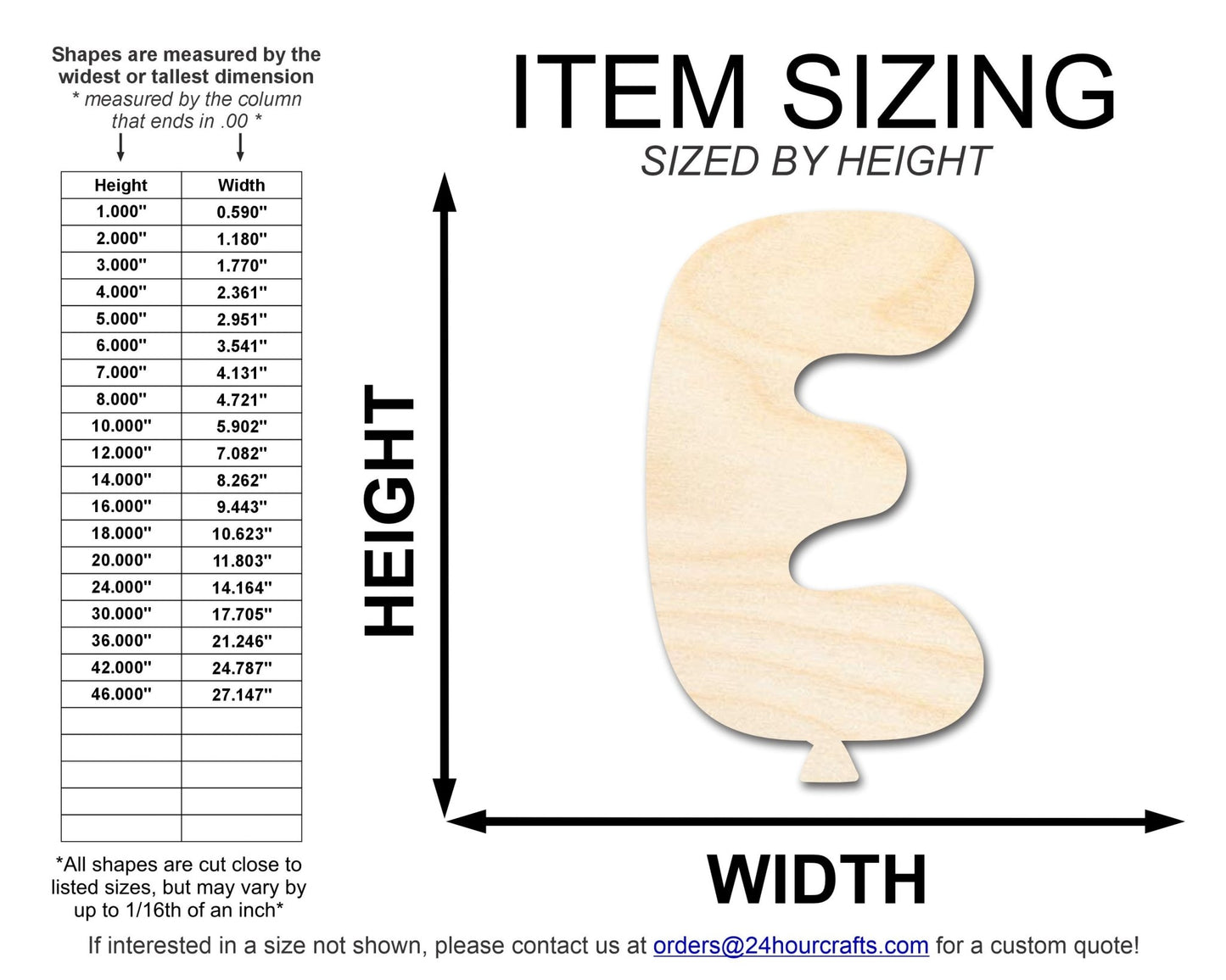 Unfinished Wood Balloon Letter E Shape | DIY Craft Cutout | up to 46" DIY - NameSigns.com