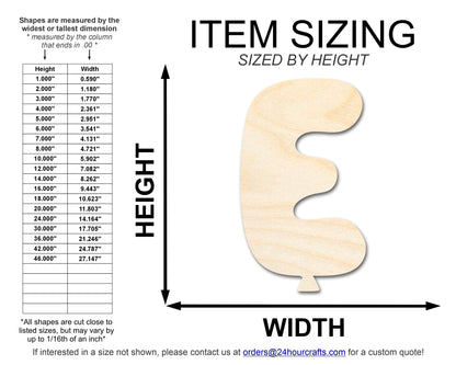 Unfinished Wood Balloon Letter E Shape | DIY Craft Cutout | up to 46" DIY - NameSigns.com