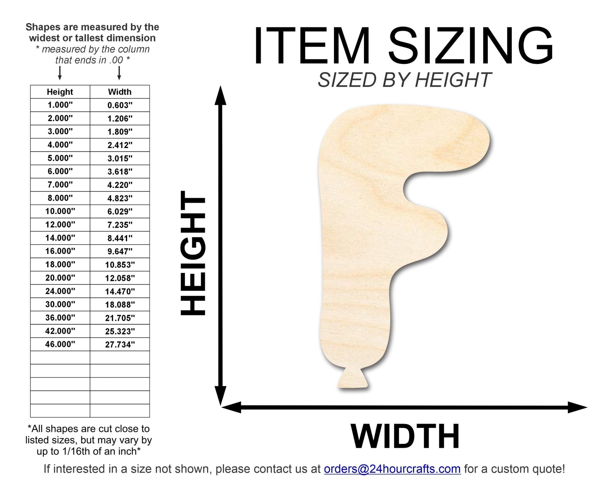 Unfinished Wood Balloon Letter F Shape | DIY Craft Cutout | up to 46" DIY - NameSigns.com