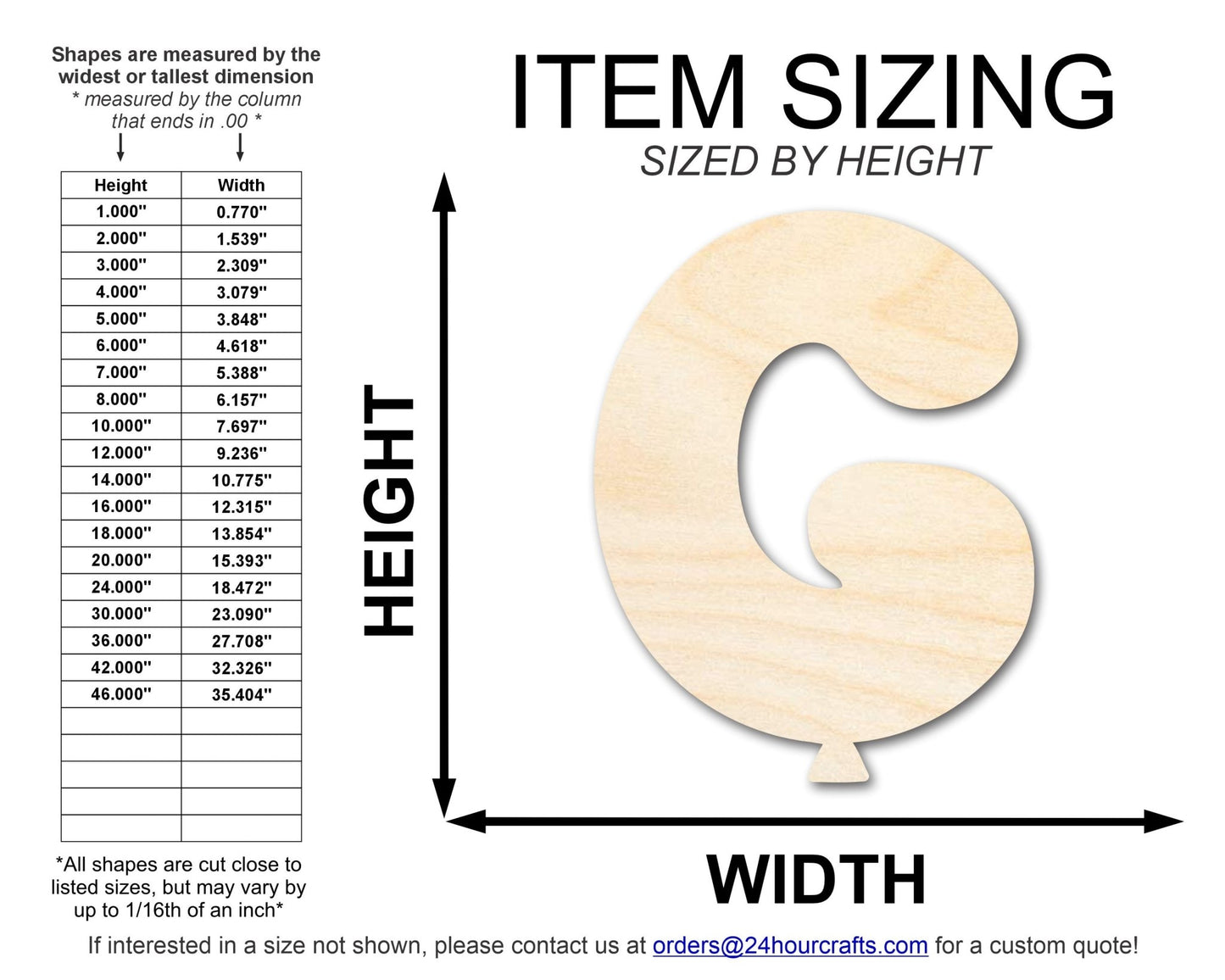 Unfinished Wood Balloon Letter G Shape | DIY Craft Cutout | up to 46" DIY - NameSigns.com