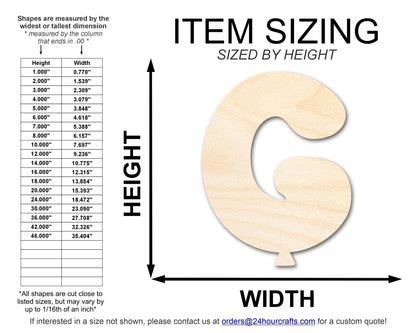 Unfinished Wood Balloon Letter G Shape | DIY Craft Cutout | up to 46" DIY - NameSigns.com