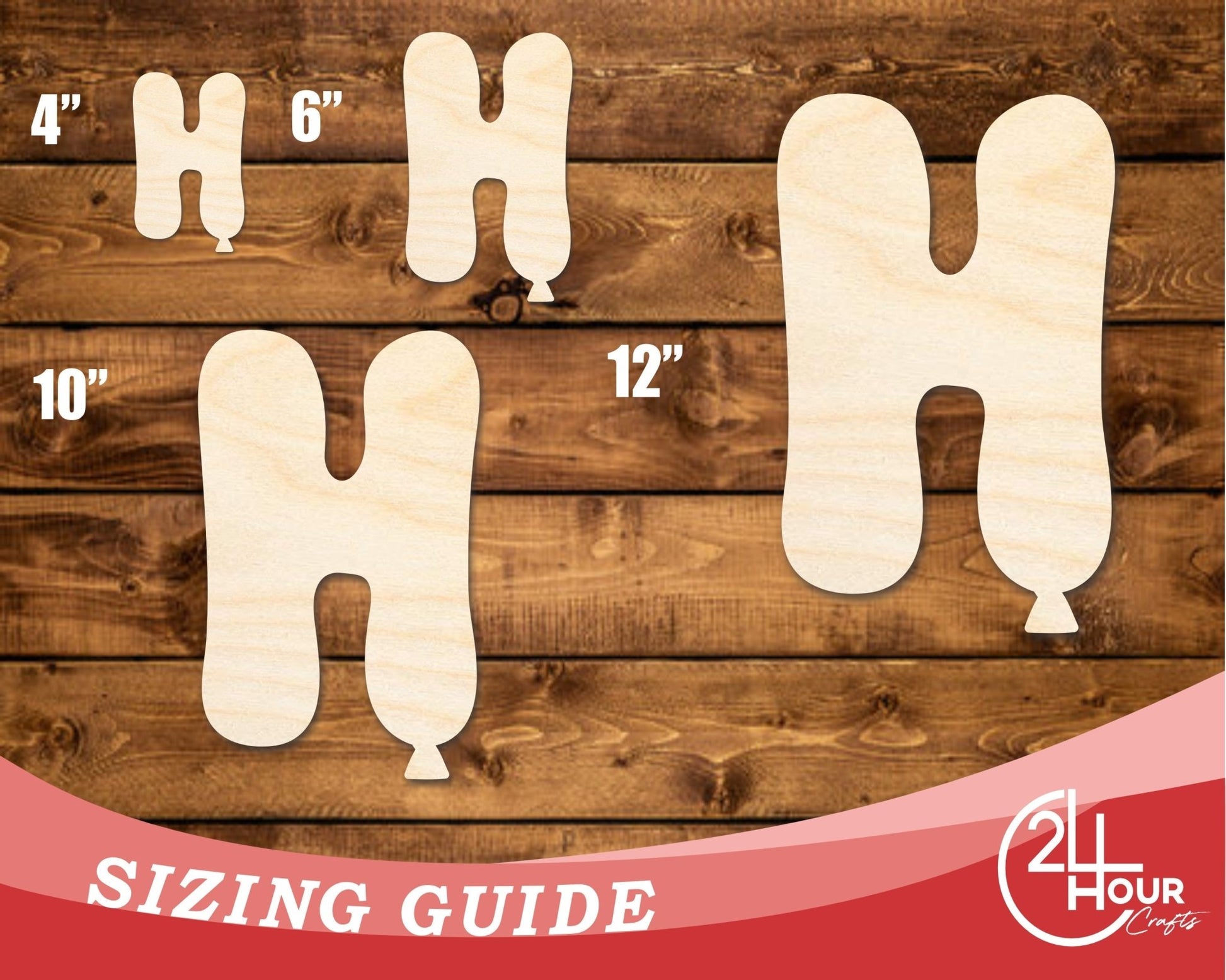 Unfinished Wood Balloon Letter H Shape | DIY Craft Cutout | up to 46" DIY - NameSigns.com