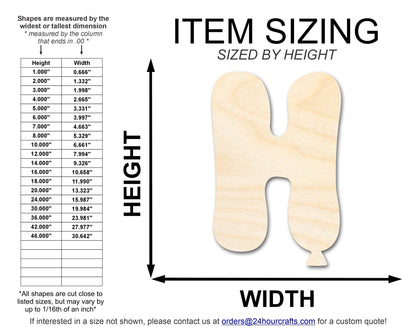 Unfinished Wood Balloon Letter H Shape | DIY Craft Cutout | up to 46" DIY - NameSigns.com