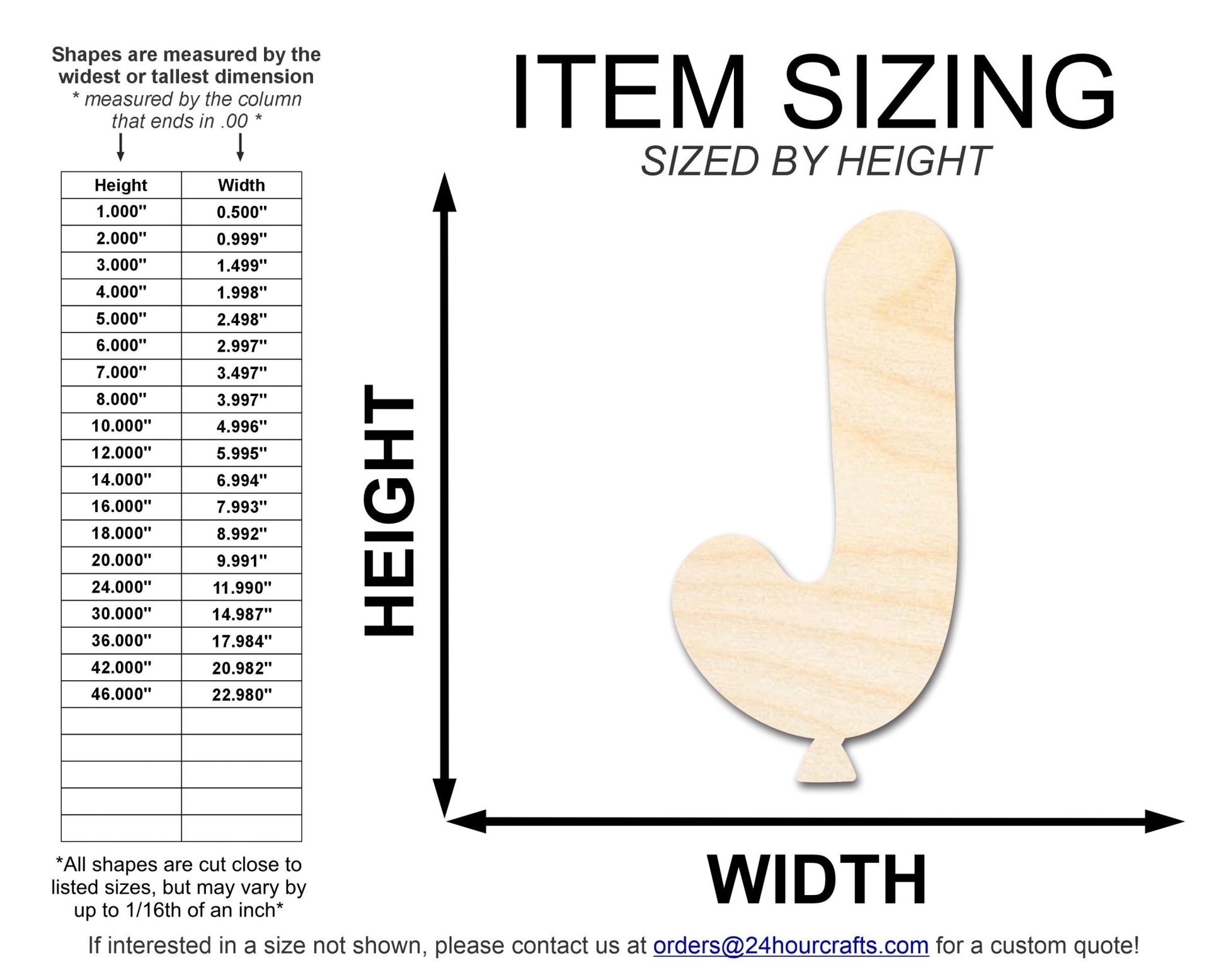 Unfinished Wood Balloon Letter J Shape | DIY Craft Cutout | up to 46" DIY - NameSigns.com