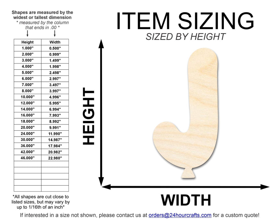 Unfinished Wood Balloon Letter J Shape | DIY Craft Cutout | up to 46" DIY - NameSigns.com