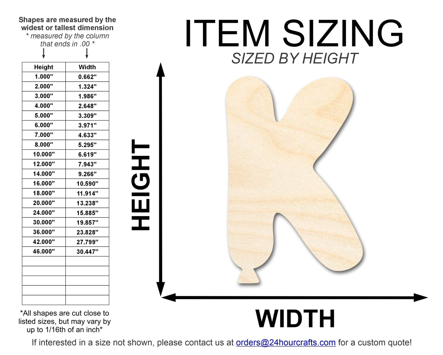 Unfinished Wood Balloon Letter K Shape | DIY Craft Cutout | up to 46" DIY - NameSigns.com